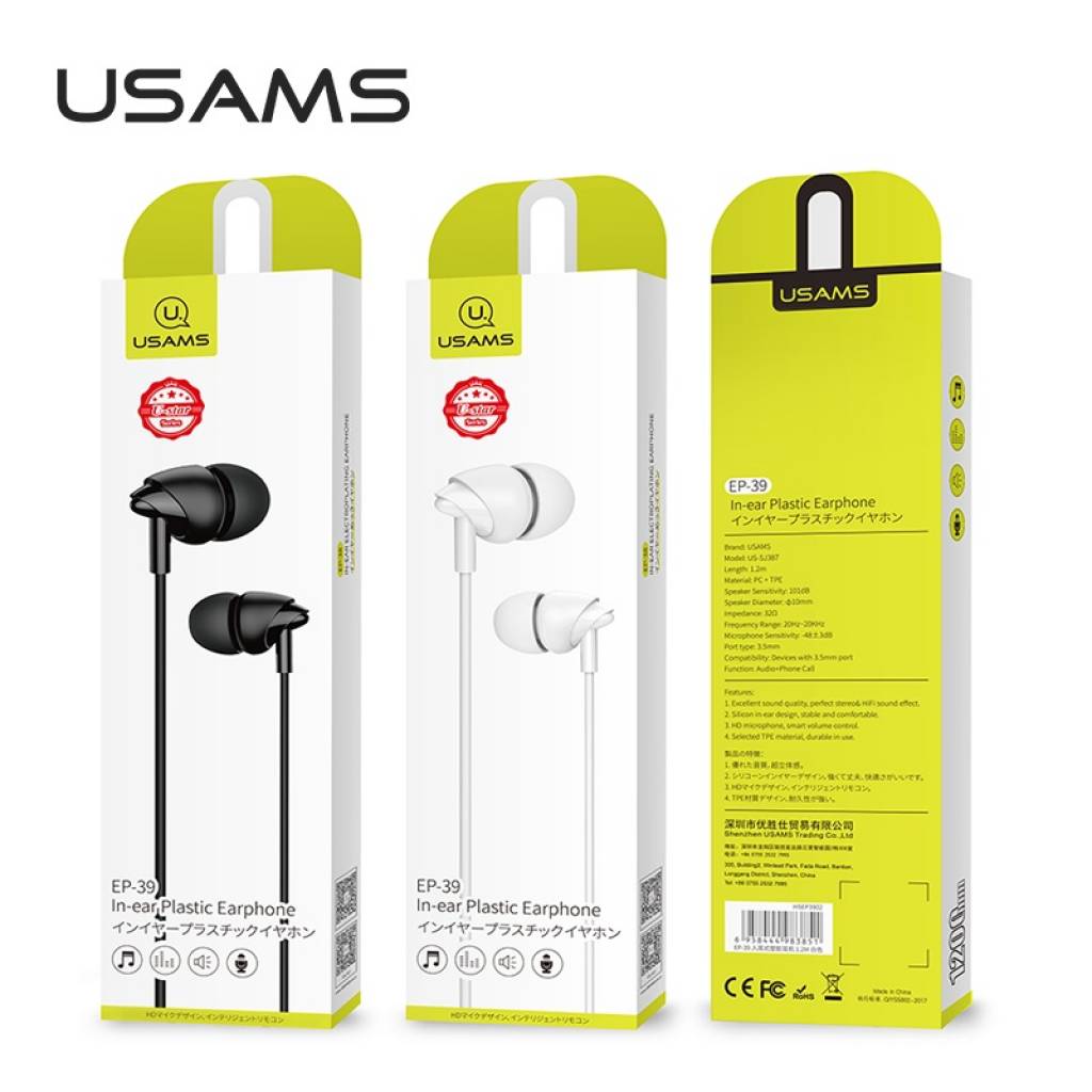 Auriculares Manos Libres Stereo 3.5mm EP-39 1.2M USAMS