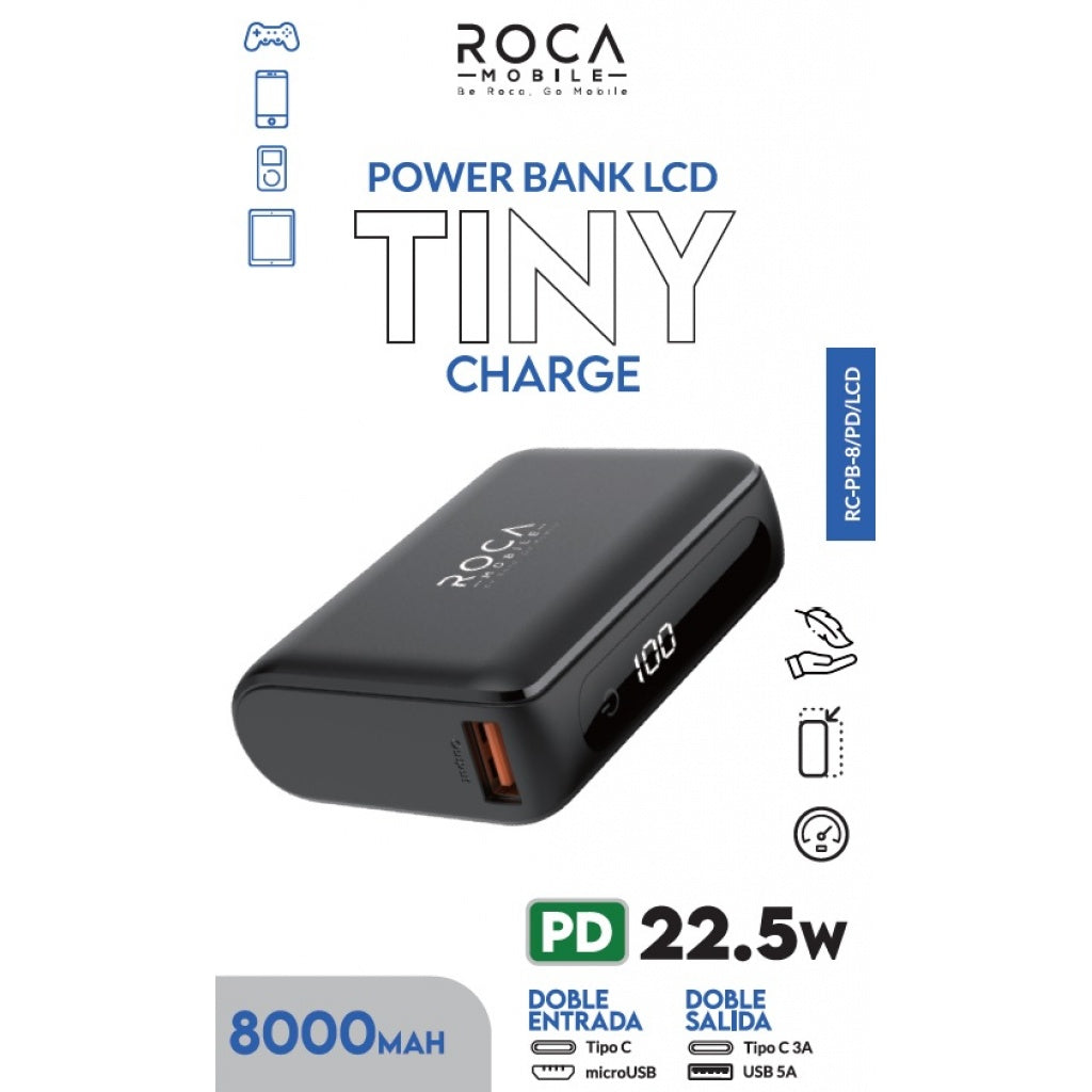 Power Bank ROCA PB8LCD+PD 8.000mAh 22.5W Carga Rápida