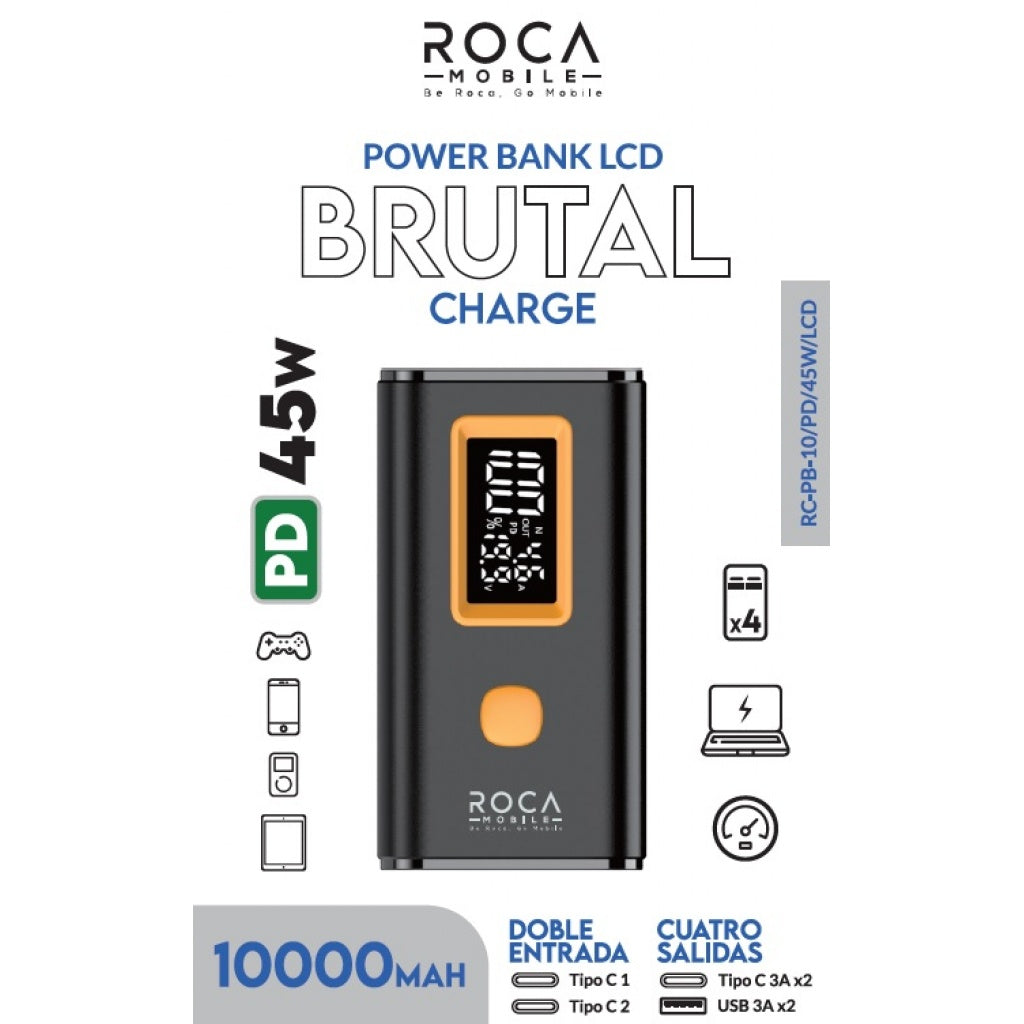 Power Bank ROCA PB10LCD+PD45W 10.000mAh 2USB + 2PD Ideal para Notebook