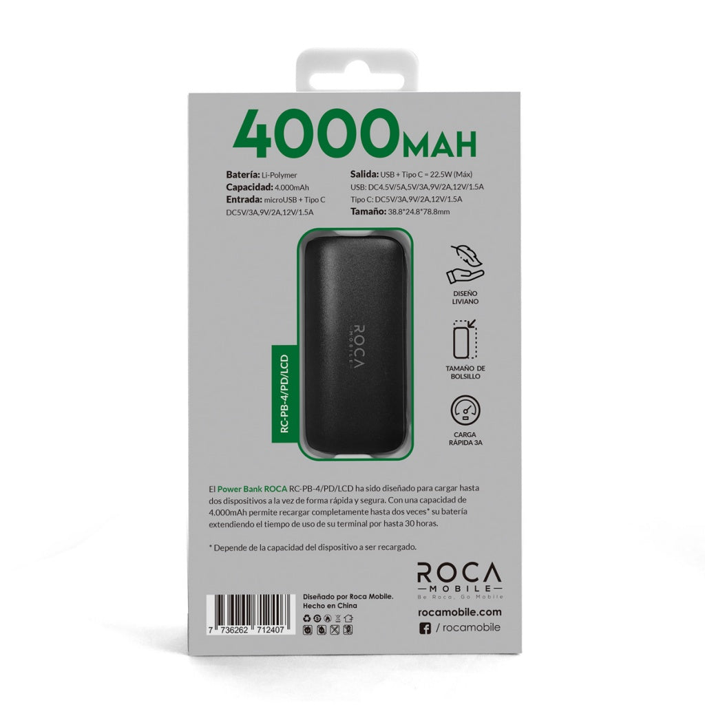 Power Bank ROCA PB4/LCD+PD 4.000mAh