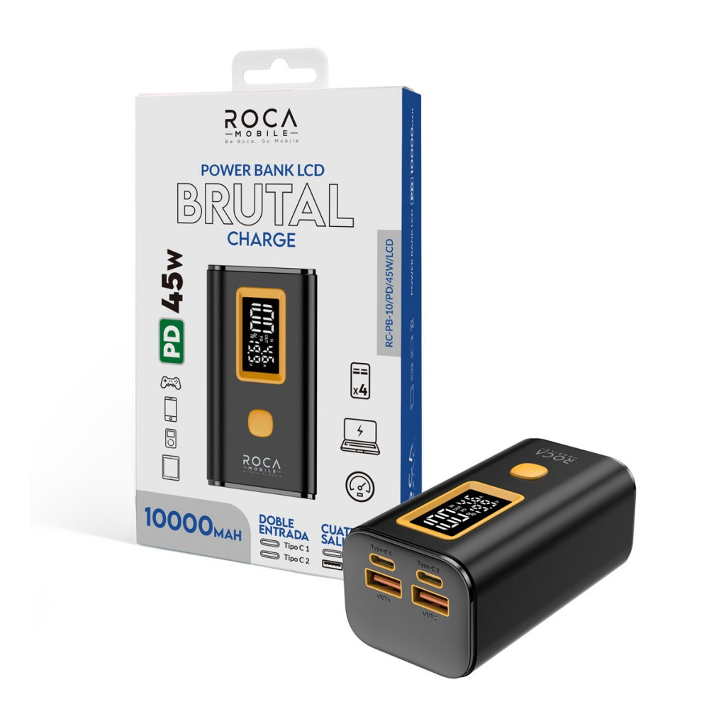 Power Bank ROCA PB10LCD+PD45W 10.000mAh 2USB + 2PD Ideal para Notebook