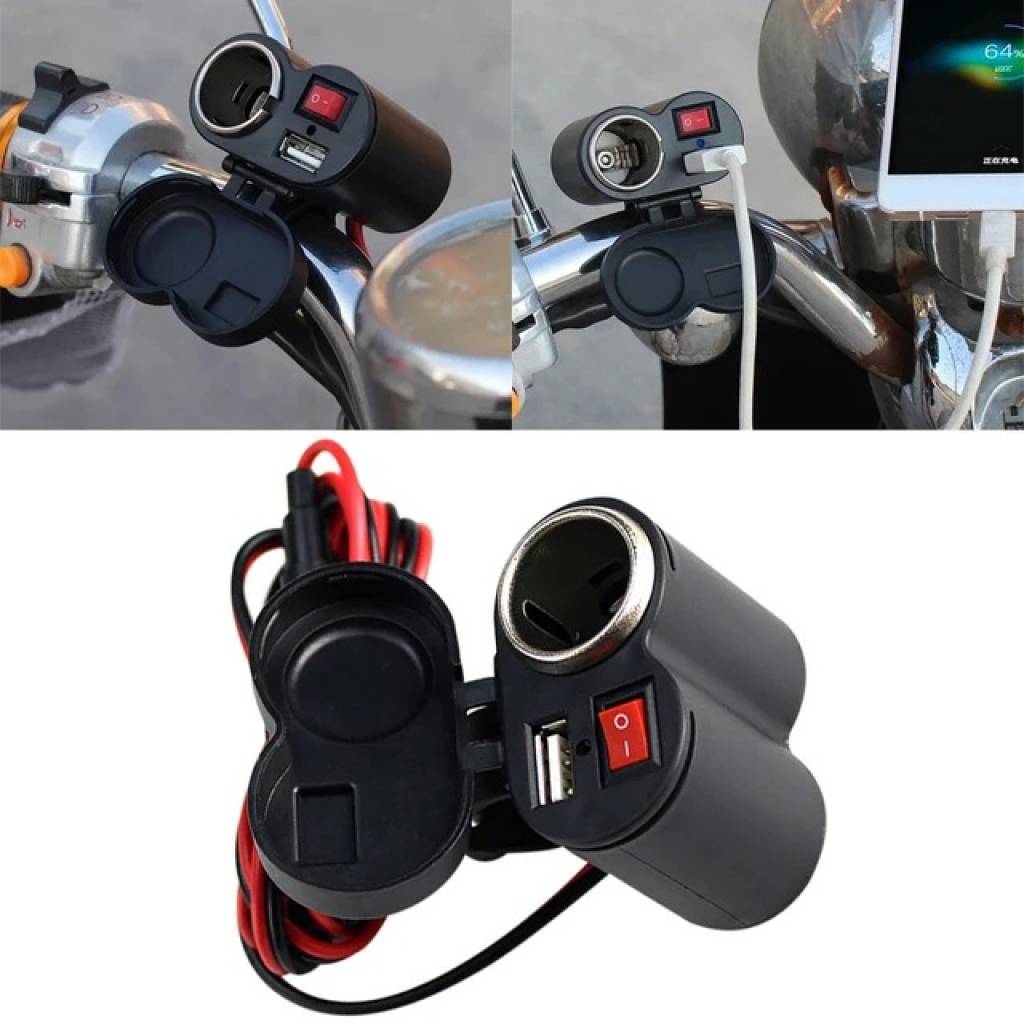 Cargador USB para Motos 12V con soporte para Manillar