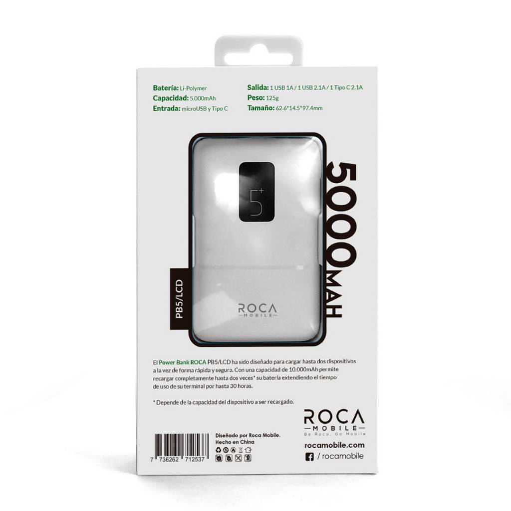 Power Bank Roca Pantalla LCD 5.000 mAh