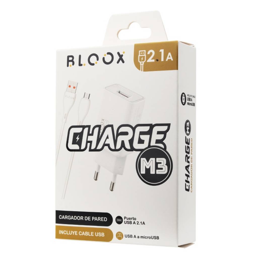 Cargador BLOOX 1 USB 2.1A + Cable MicroUSB 1M