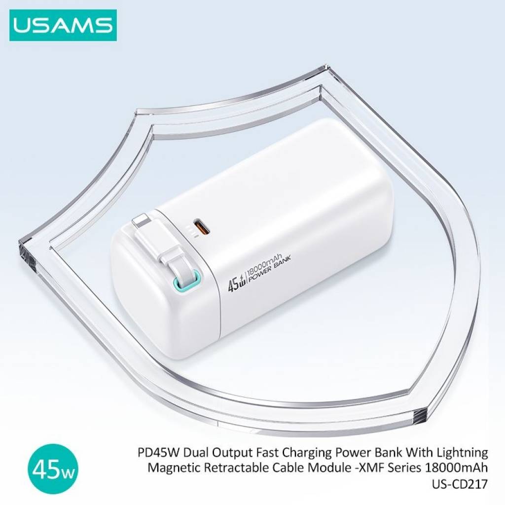 Power Bank 18000mAh PD45W Cable Retráctil Magnético Lightning CD217 USAMS
