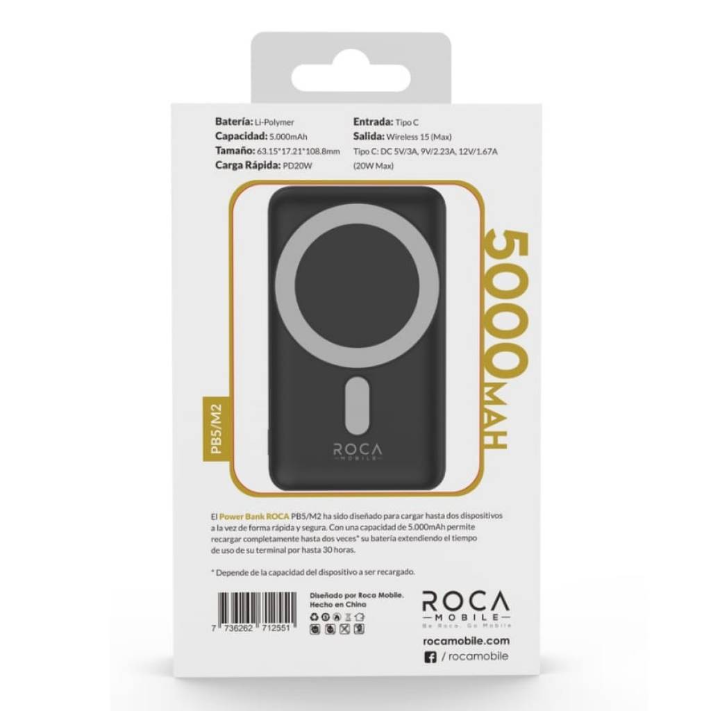 Power Bank Magnético 15W + 20W Entrada y Salida Tipo C