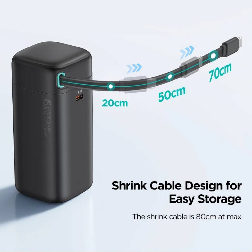 Power Bank 18000mAh Tecnología GaN PD45W Cable Retráctil Magnético Tipo C USAMS
