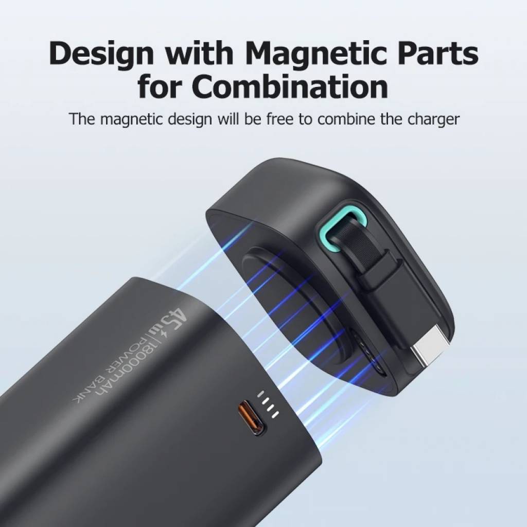 Power Bank 18000mAh Tecnología GaN PD45W Cable Retráctil Magnético Tipo C USAMS