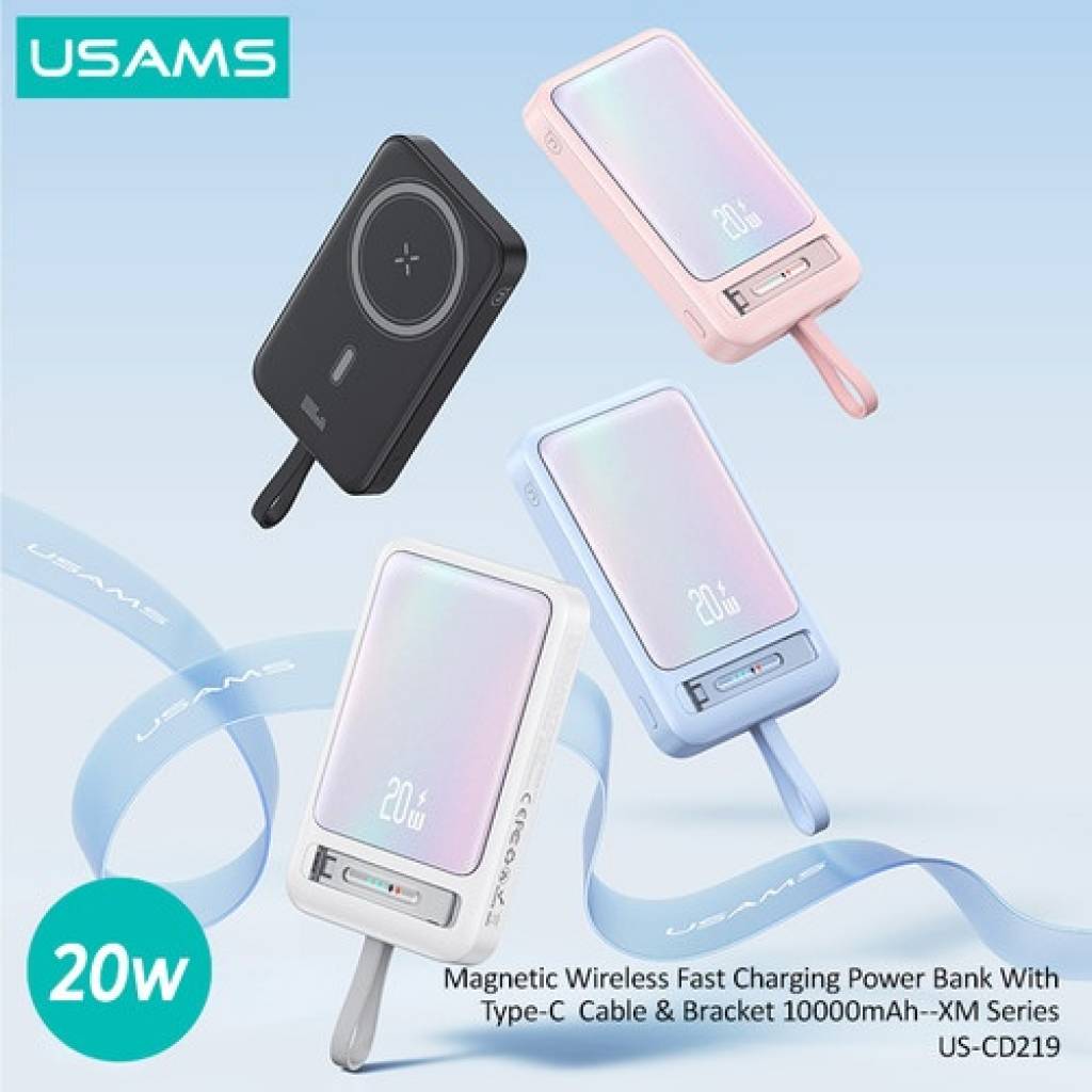 Power Bank Magnético c/Soporte 10.000mAh Carga Inalámbrica Cable Tipo C CD219 USAM