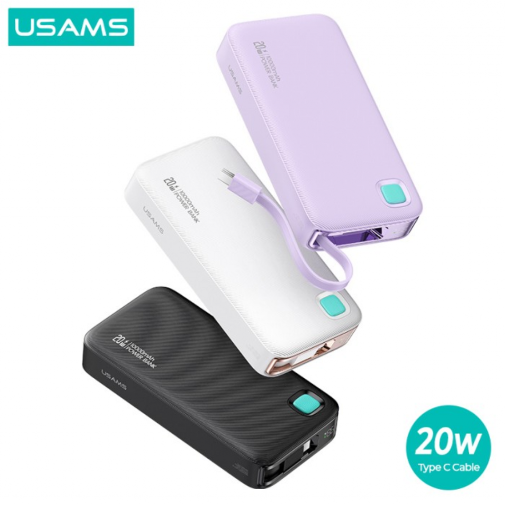 Power Bank 10000mAh 20W Cable Retráctil Lightning Violeta iPhone