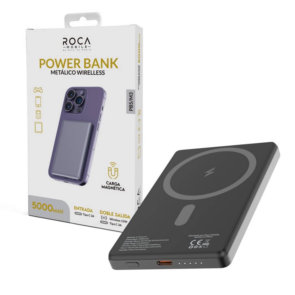 Power Bank PB5/M3 5.000mAh Carga Magnética Entrada: Tipo C / Salida: Tipo C+Magnético