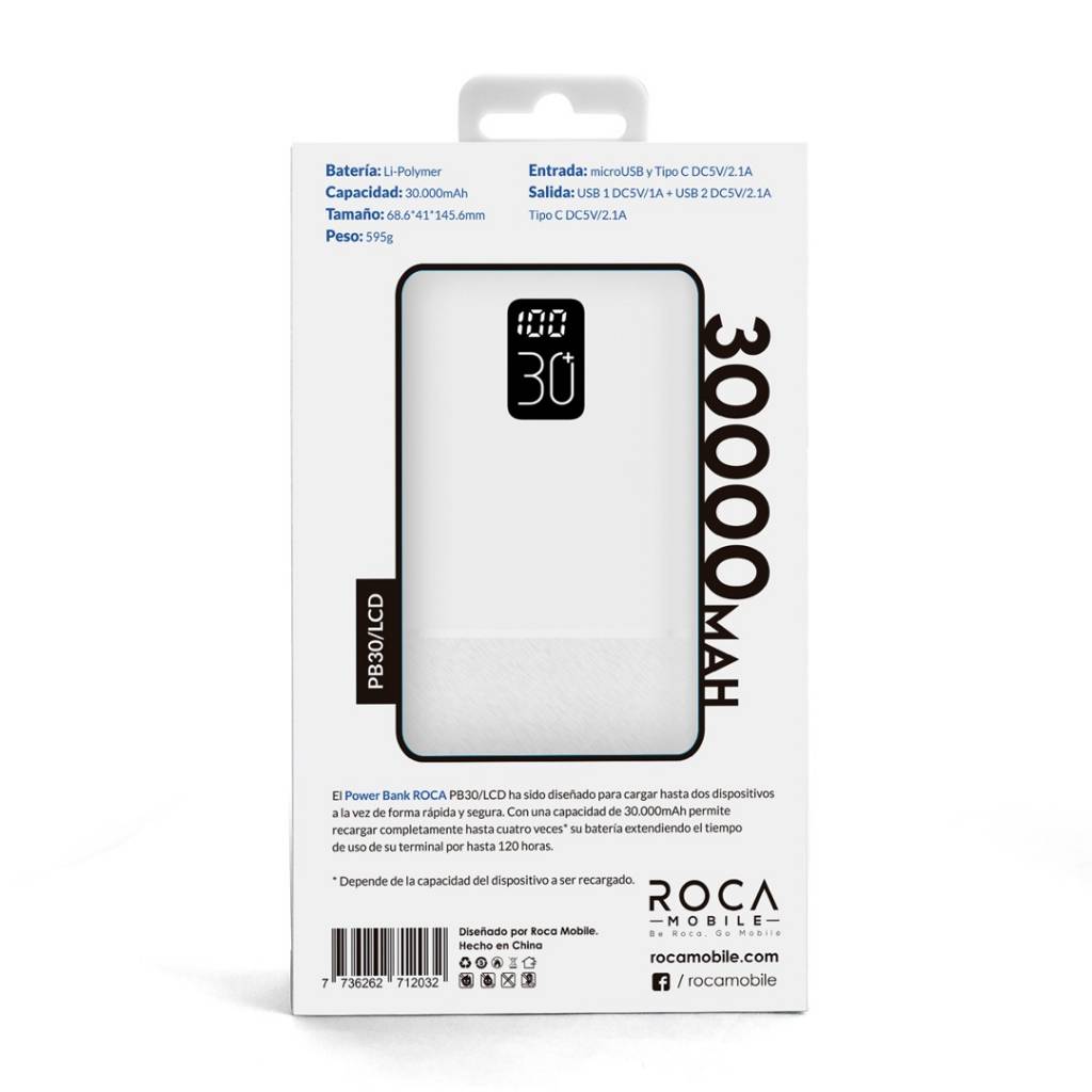 Power Bank ROCA PB30LCD 30.000mAh Carga rápida