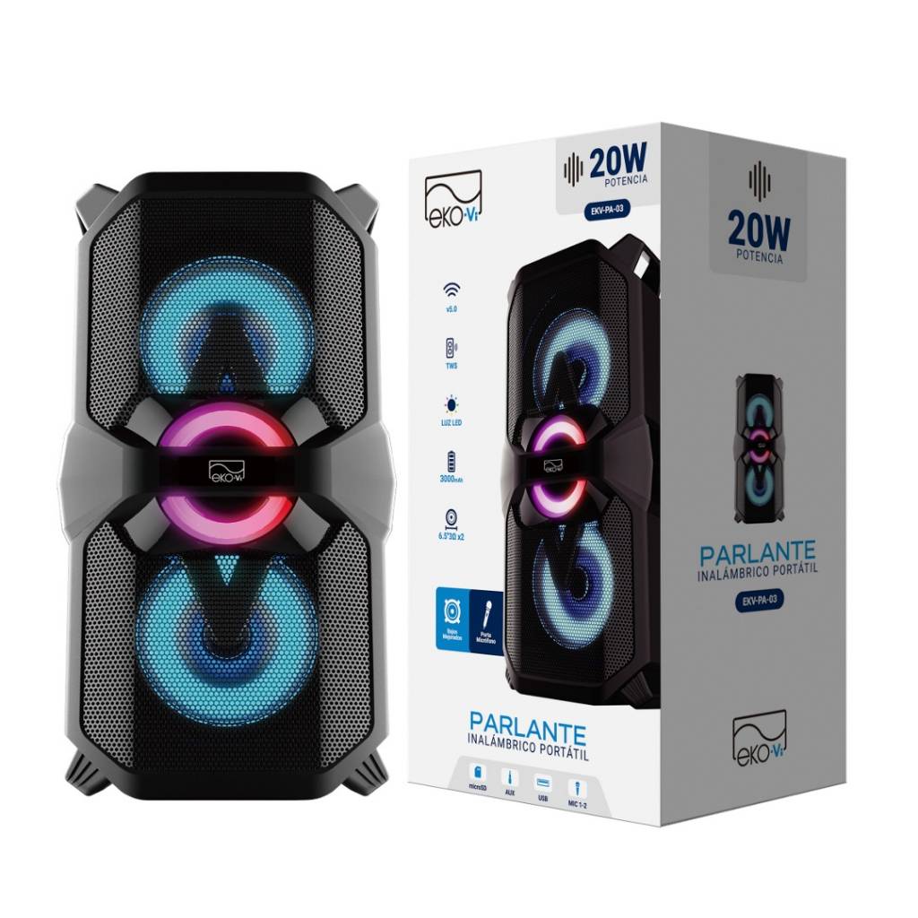 Parlante Bluetooth EKV-PA-02 16W 2 x 4" 3600 mAh Correa para Transporte EKO-Vi