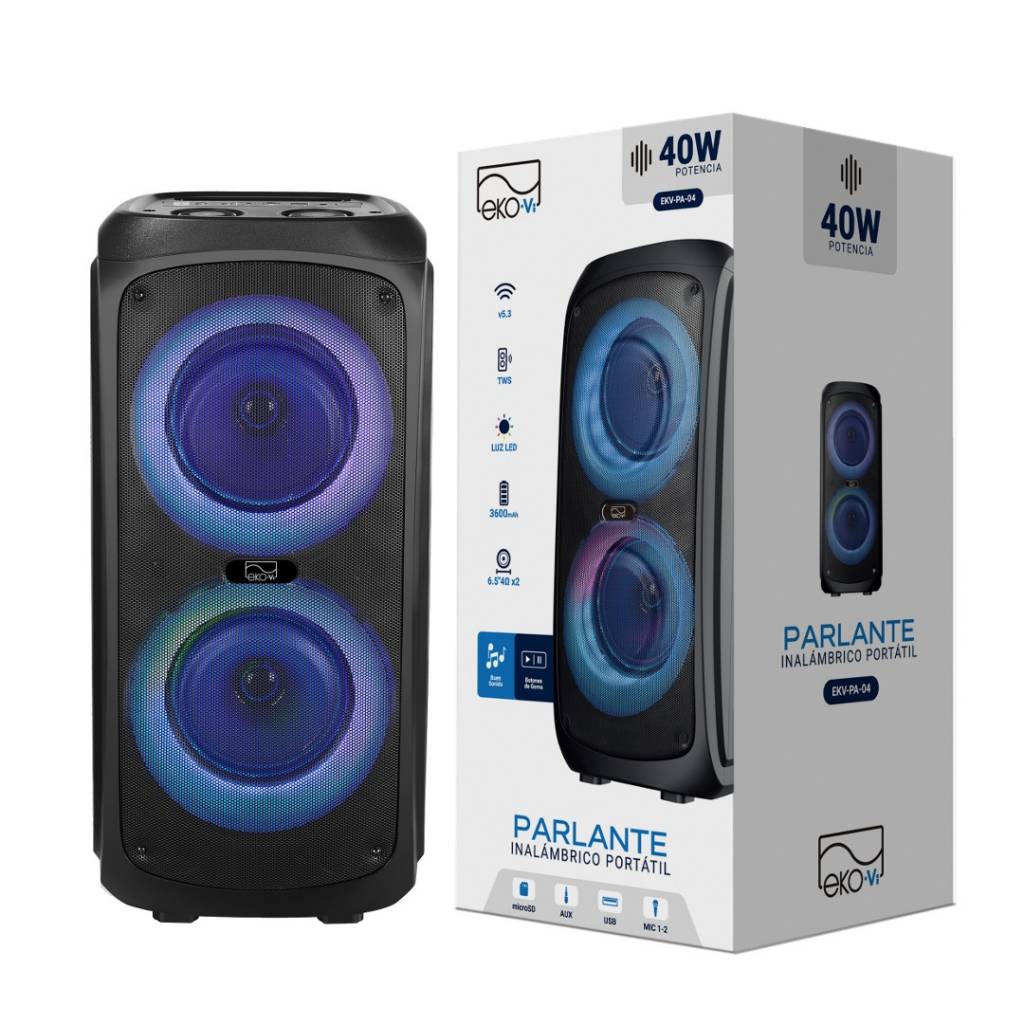 Parlante Bluetooth EKV-PA-04 40W 2 x 26.5''4 3600 mAh Negro EKO-Vi