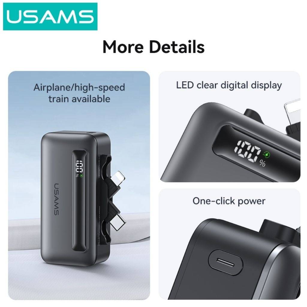 Mini Power Bank USAMS 4500 mAh Tipo C y Lightning con pantalla digital