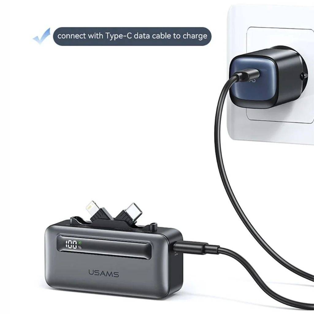 Mini Power Bank USAMS 4500 mAh Tipo C y Lightning con pantalla digital