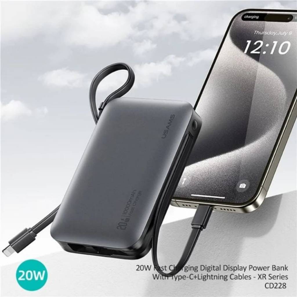 Power Bank 10.000mAh Tipo C + Lightning PD20W XR Series USAMS compatible con iPhone