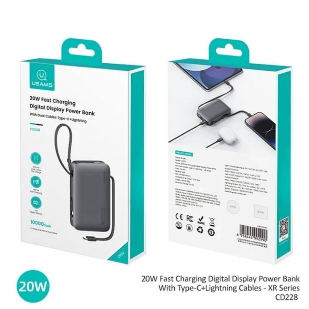 Power Bank 10.000mAh Tipo C + Lightning PD20W XR Series USAMS compatible con iPhone