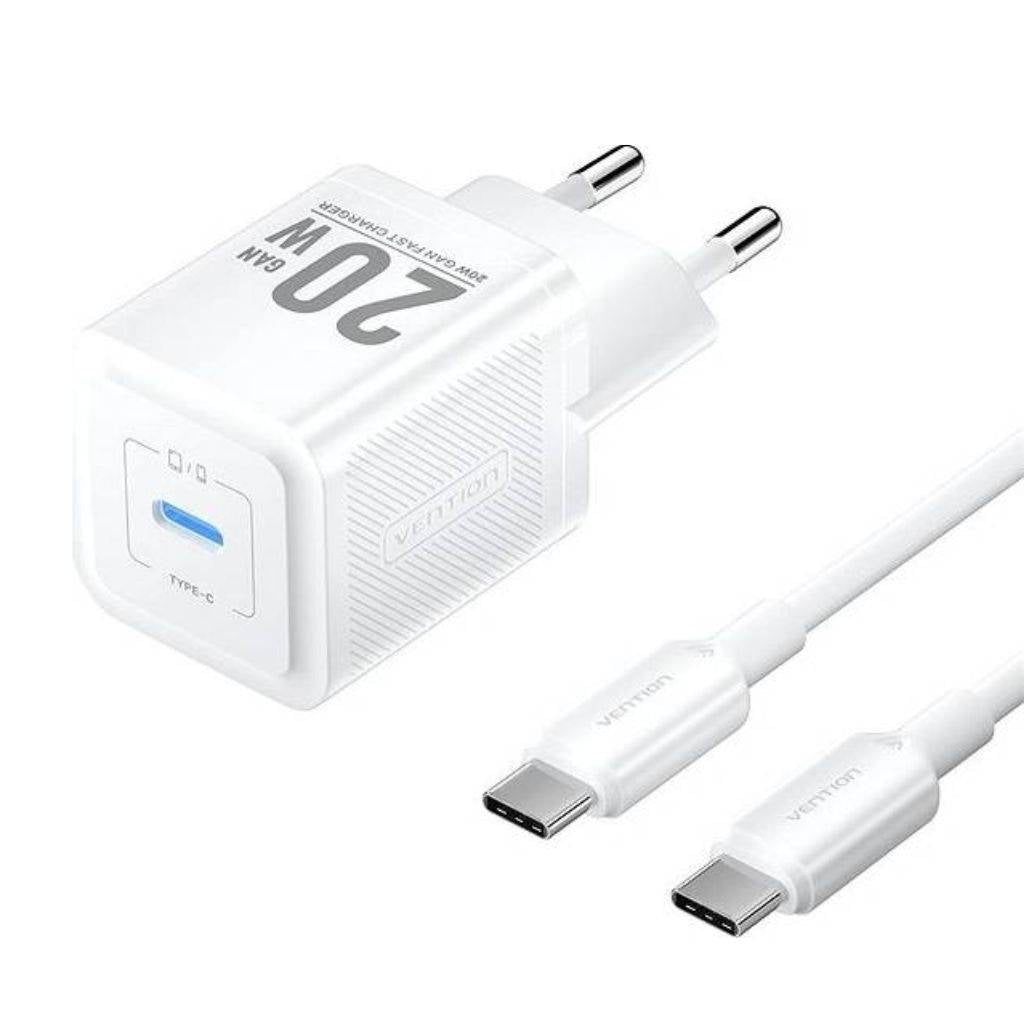 Cargador de Pared USB-C a USB-C Carga Rápida 20W Vention Ficha + Cable