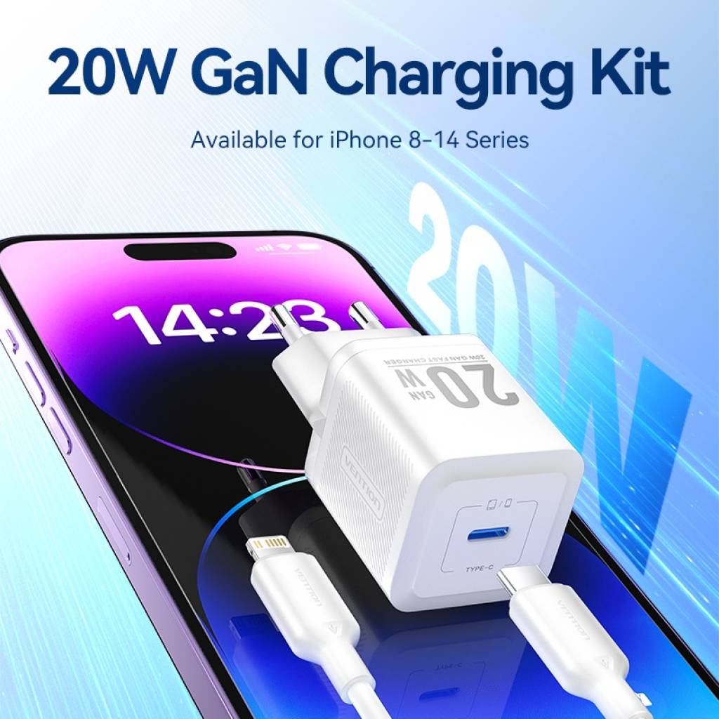 Cargador de Pared GaN USB-C a Lightning 20W Vention