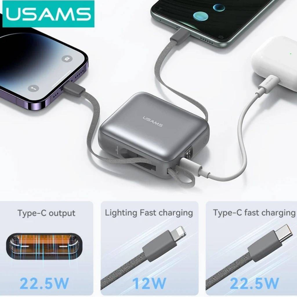 Mini Power Bank 20W Cable Tipo C + Lightning 10.000mAh USAMS