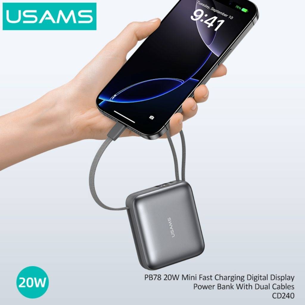 Mini Power Bank 20W Cable Tipo C + Lightning 10.000mAh USAMS