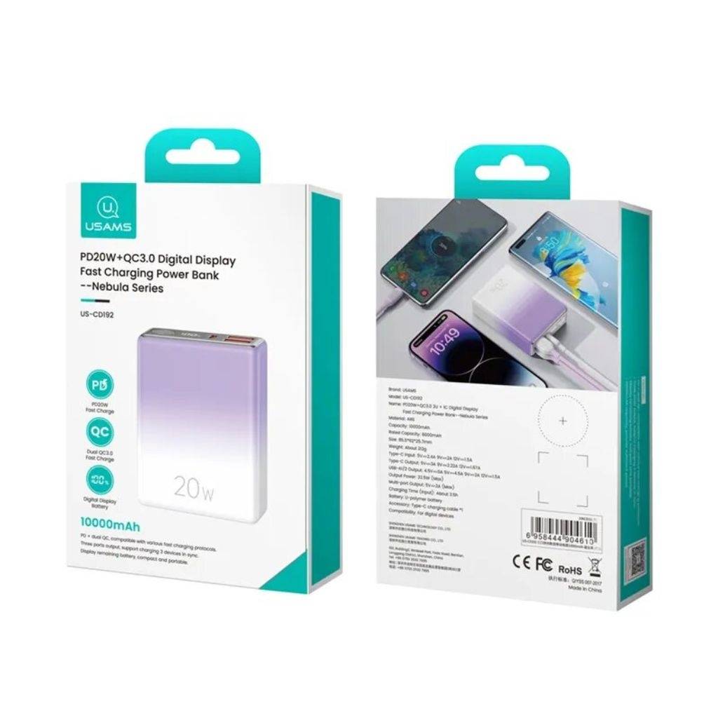 Power Bank 10000mAh PD20W+QC3.0 Carga Rápida CD192 USAMS