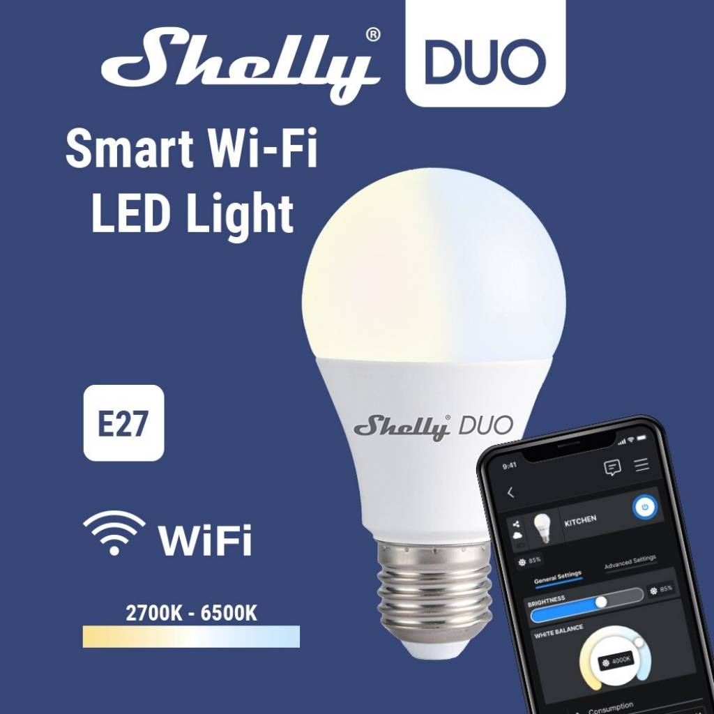 Bombilla Lámpara Led Inteligente Shelly Duo E27 - WWCW Wi-Fi