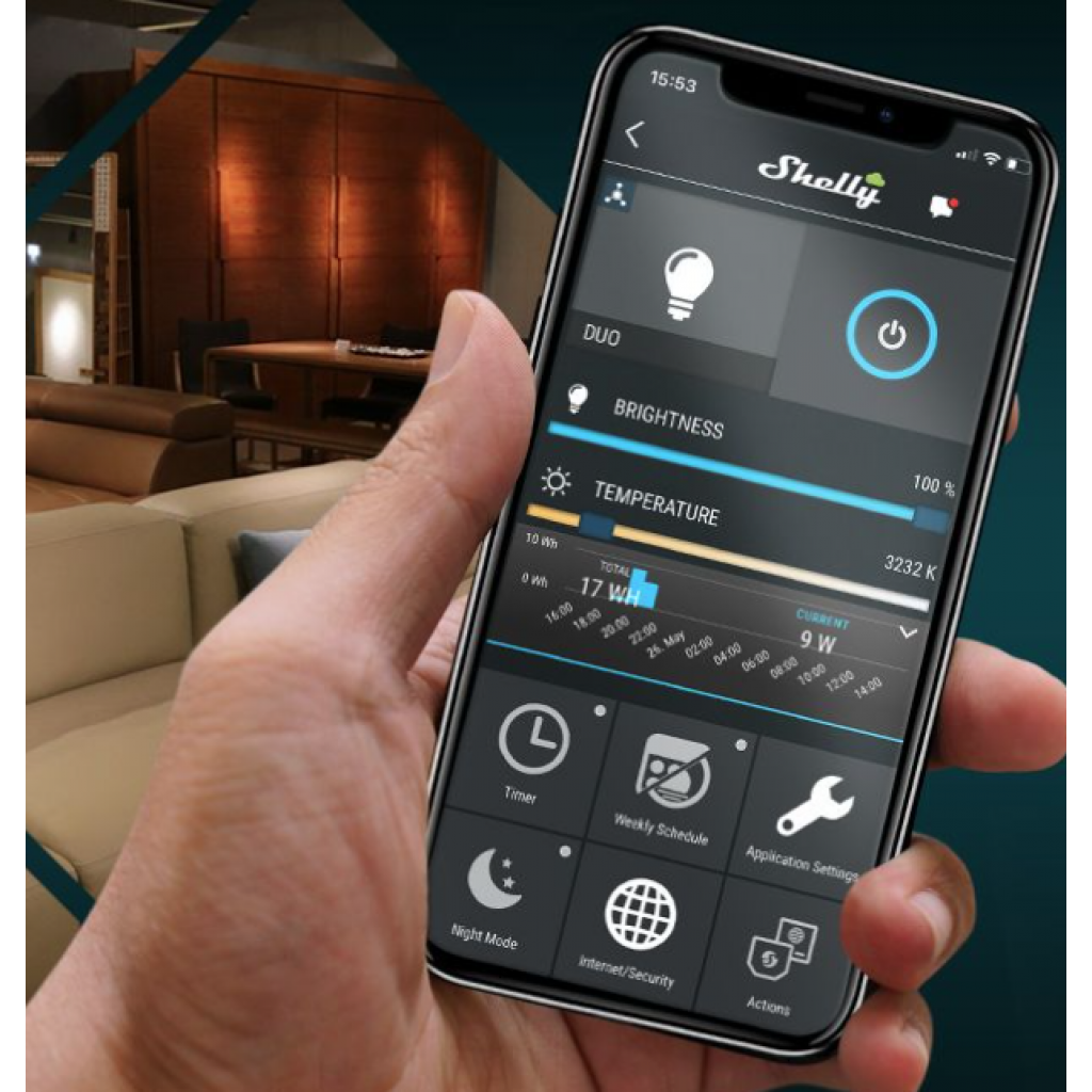 Bombilla Lámpara Led Inteligente Shelly Duo E27 - WWCW Wi-Fi