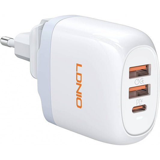 Cargador Pared Tipo C 65W GaN PD+Q3.0+USB LDNIO 3 Puertos Carga Rápida