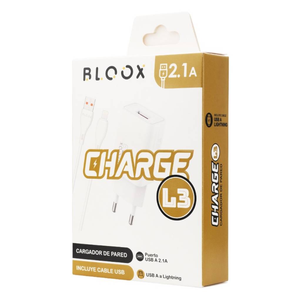 Cargador Completo BLOOX 1 USB 2.1A + Cable Lightning 1M