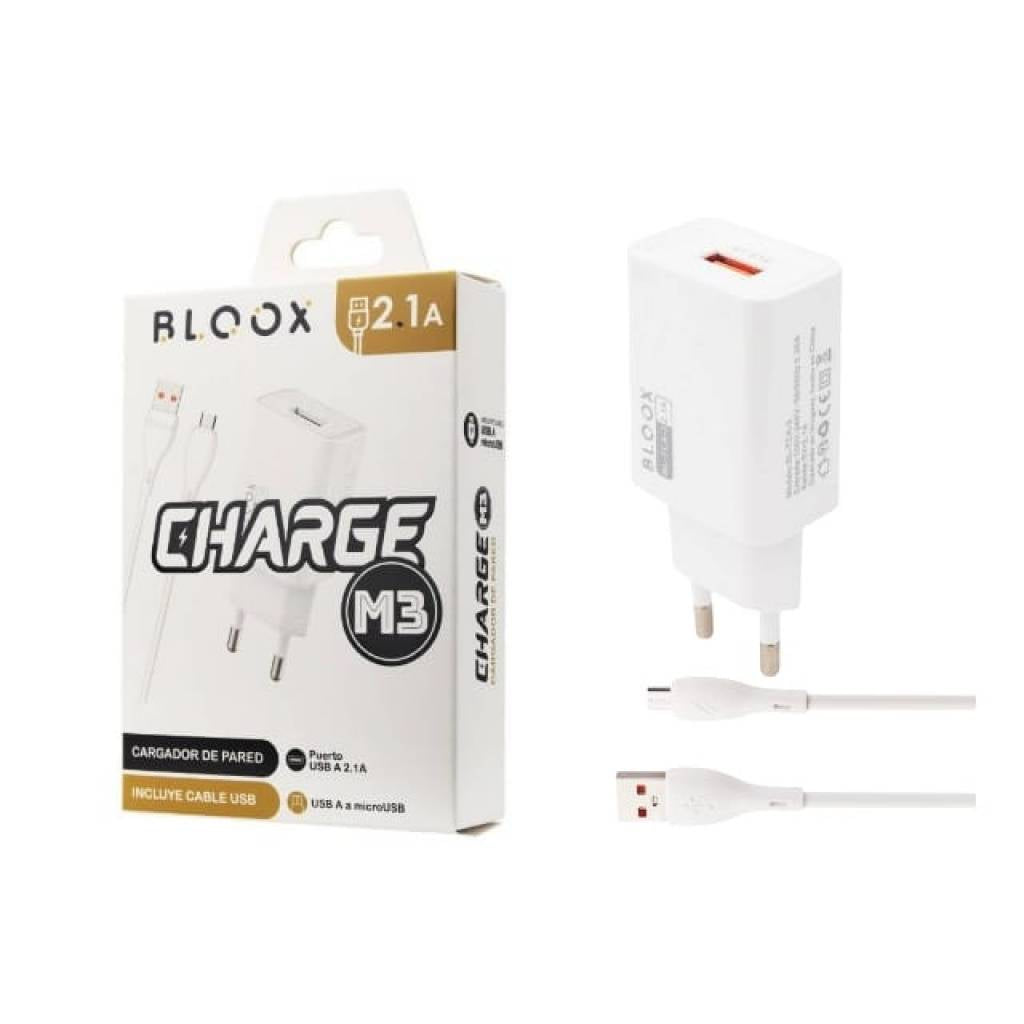 Cargador BLOOX 1 USB 2.1A + Cable MicroUSB 1M