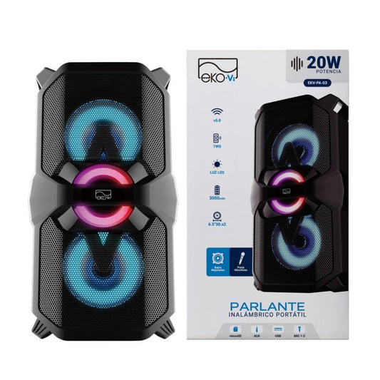 Parlante Bluetooth EKV-PA-02 16W 2 x 4" 3600 mAh Correa para Transporte EKO-Vi